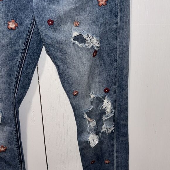 Lucky Brand floral embroidery distressed jeans skinny size 00/24. - Picture 4 of 7